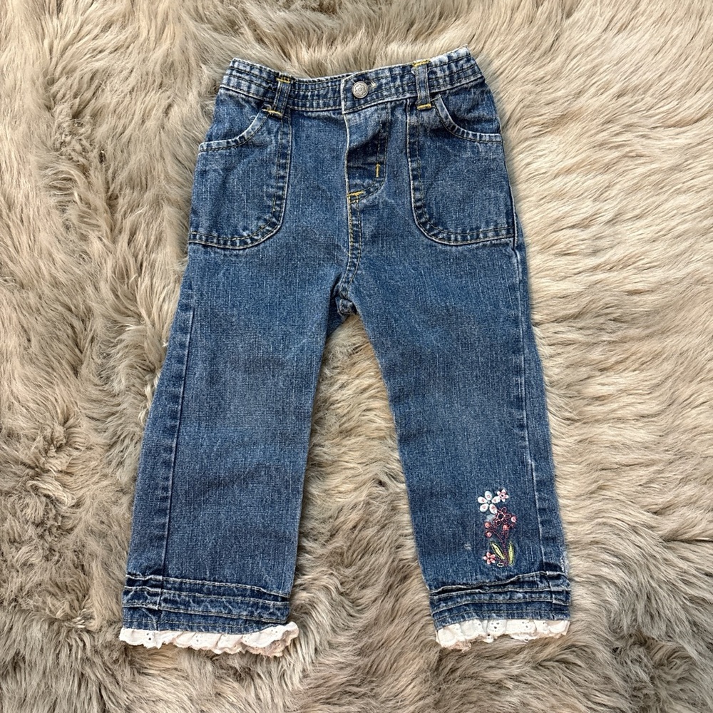 Stylish Kids Denim Jeans with Floral Embroidery